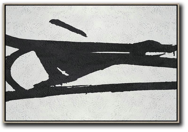 Large Wall Art Home Decor,Hand Painted Oversized Horizontal Minimal Art On Canvas, Black And White Minimalist Painting - Abstract Painting Modern Art